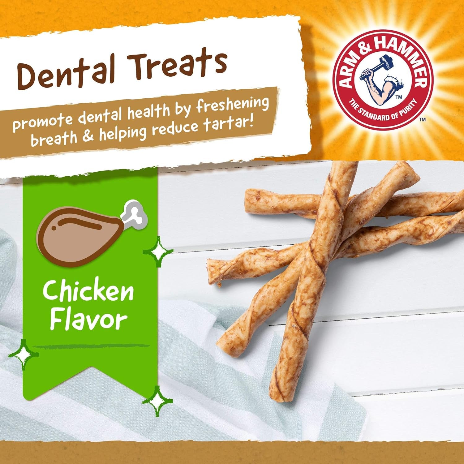 Faux-Hide Dog Dental Treat Twists in Chicken Flavor, 75 Pcs Value Bucket | Rawhide Free Dog Chews Dental Treats Baking Soda Dog Treats for Plaque and Tartar Control